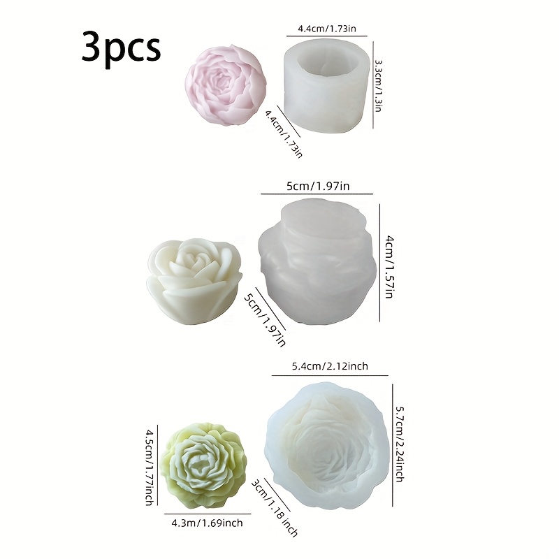 Candle Making Temperature - 花柄のシリコンキャンドル型3セット、香り付きキャンドル、石鹸、石膏の花飾りの作成に最適、高温耐性あり。