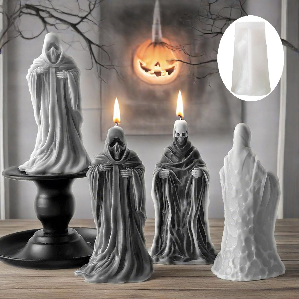 Candle Making Workshop - 3Dスケルトン香り付きキャンドルシリコンモールド、レリーフローブ、スカル、石膏樹脂クラフト作成ツール、DIYクラフト、不気味なハロウィンゴシックデコレーション