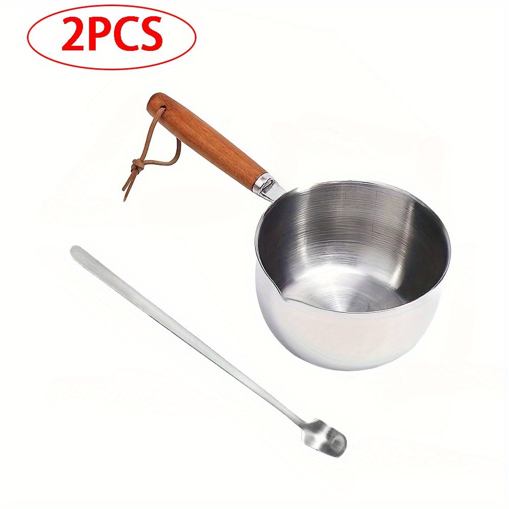 Candle Making Vessels - 2個セット 木製ハンドル付きワックス溶解ポットと攪拌スプーン 厚手二重鍋 キャンドル製作クラフトモールドツール ホームデコレーション
