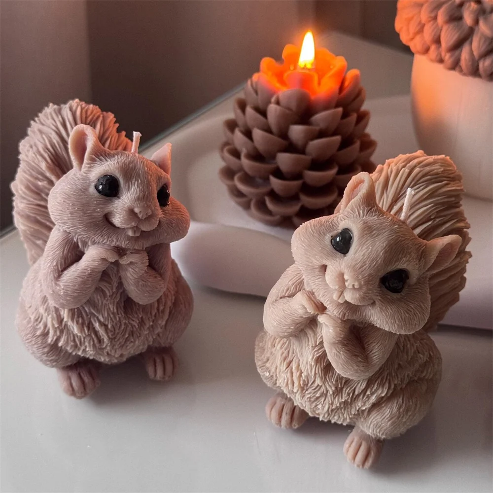 Candle Making Books For Beginners - かわいいリスのキャンドルシリコンモールド 3D 松ぼっくり型 香り付き石膏モールド DIY チップマンク動物石鹸