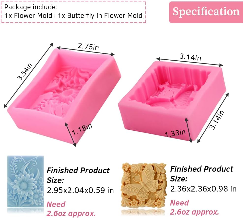 シリコーン石鹸型 3D 蝶花ローションバー花柄バスモールド  - Candle Making Bath のレビューと価格