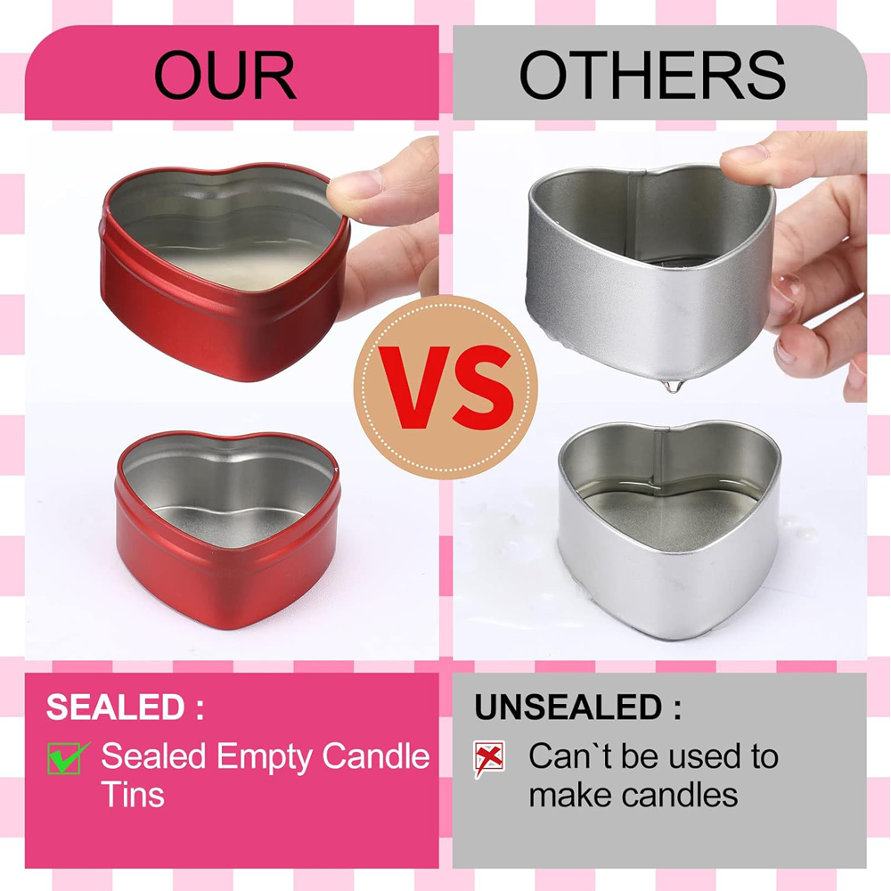 2オンスのハート型金属缶（蓋付き）、空のキャンドルジャー、キ - Candle Making Vessels のレビューと価格
