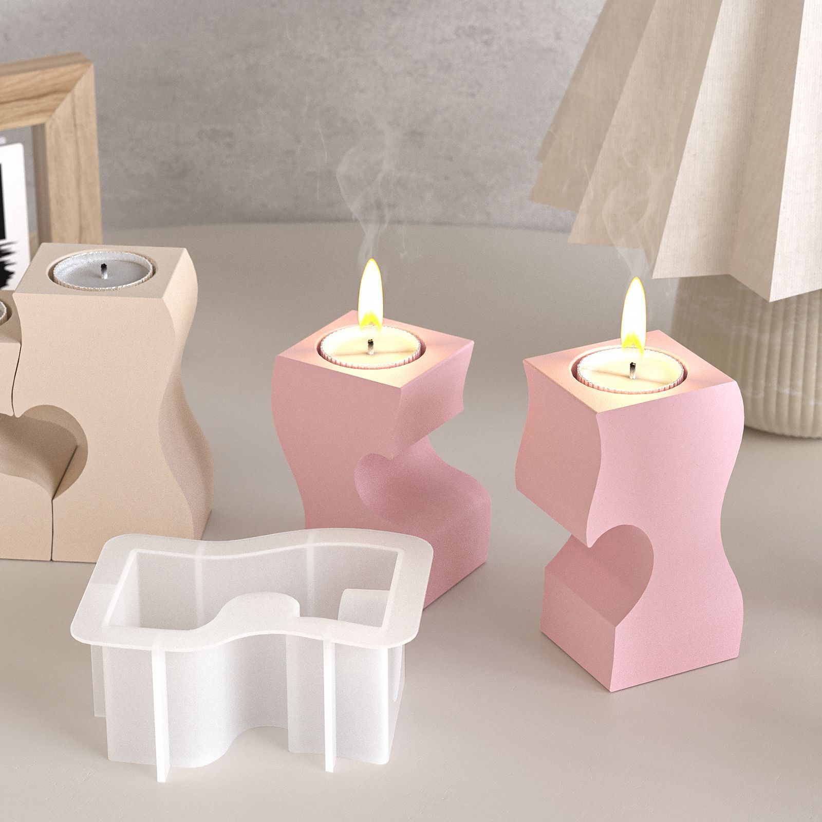 S ハート燭台シリコーン金型 DIY キャンドルホルダー石膏 - Candle Making Moulds のレビューと価格