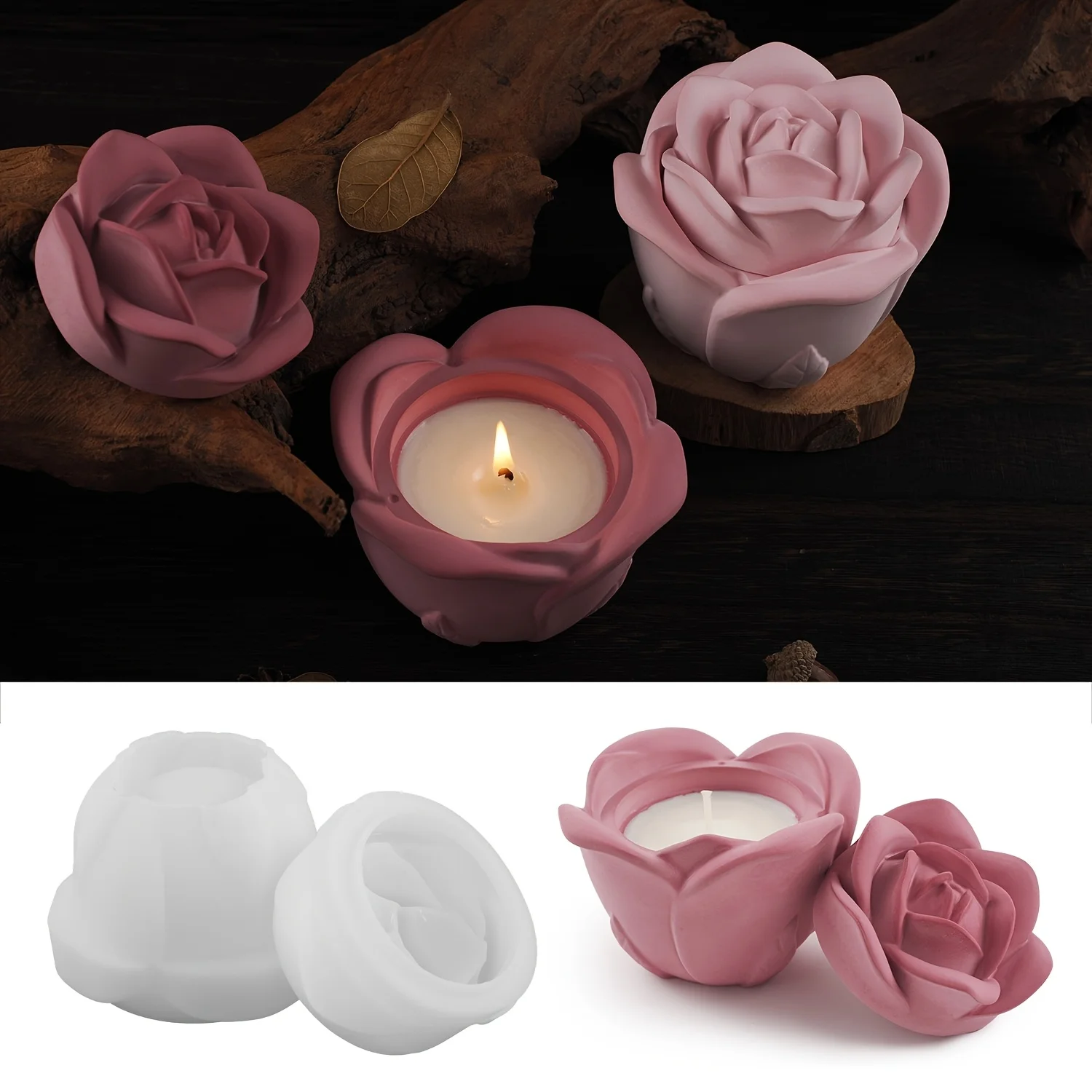 2ピースセット ローズ型シリコンモールド 蓋付き、エポキシ樹 - Candle Making Moulds のレビューと価格