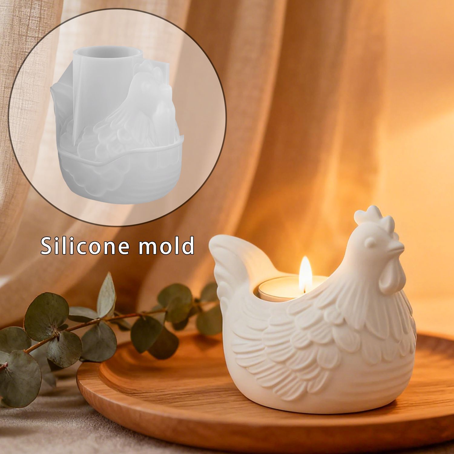 DIY 3D 小さな鶏のキャンドルホルダー エポキシ樹脂型、 - Candle Making Moulds のレビューと価格