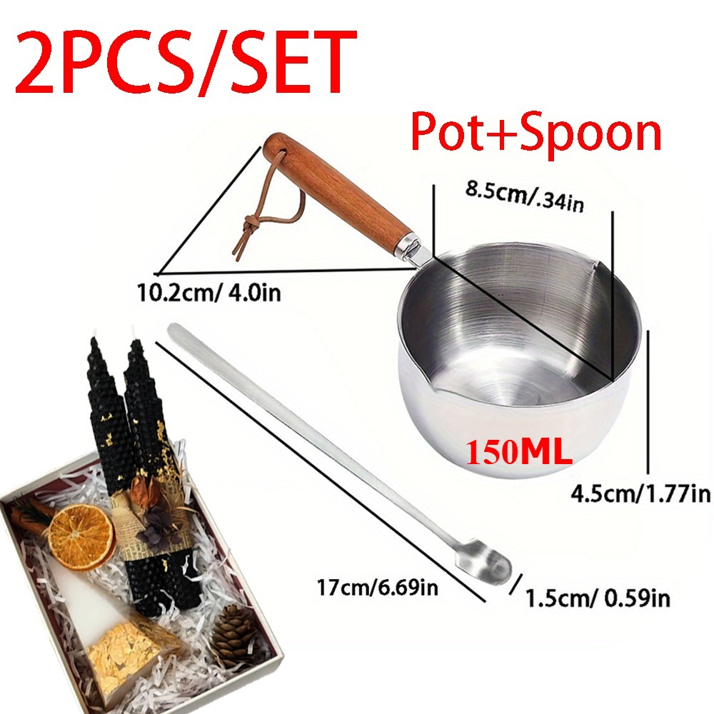 2個セット 木製ハンドル付きワックス溶解ポットと攪拌スプーン - Candle Making Vessels のレビューと価格